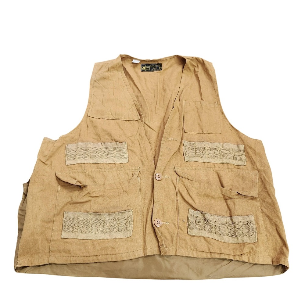 Vintage Kmart Vest Mens Medium Brown Cotton Duck Button Pockets Water Repellent